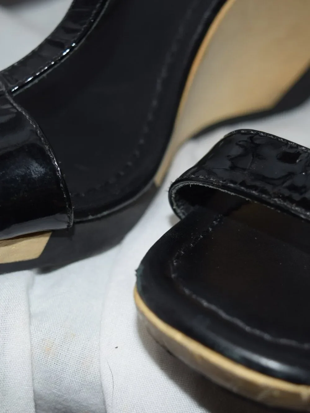Kate Spade New York Wood Wedge Strappy Platform Sandals Black Size 8M